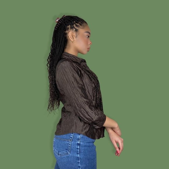 Brown Sheer Ruffle Button Up - Picture 4 of 5